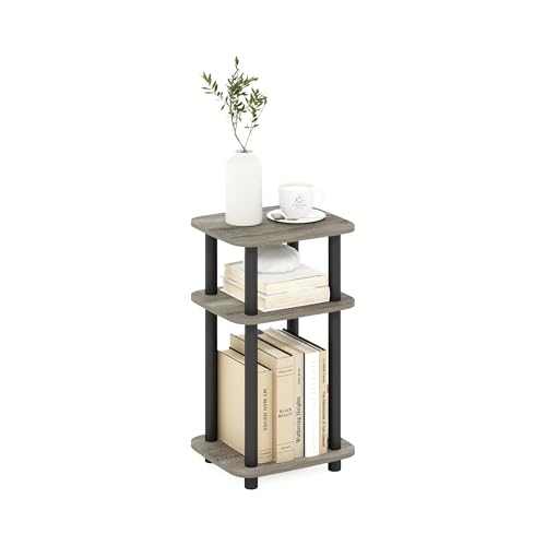 Furinno JUST Side Table, 3-Tier Turn-N-Tube End Table with Open Shelf, Round Curve Corner Night Stand, Bedside Table, Easy Assembly, for Living Room, Bedroom, French Oak - color: French Oak, size: 1-Pack, Plastic Frame, 3-Tier