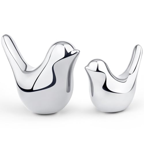 LAIDANLA Small Birds Statues Silver Modern Style Home Decor Birds Small Animal Sculpture for Living Room Office Desktop Shelf Coffee Table Bedroom（2pcs） - color: D-silver