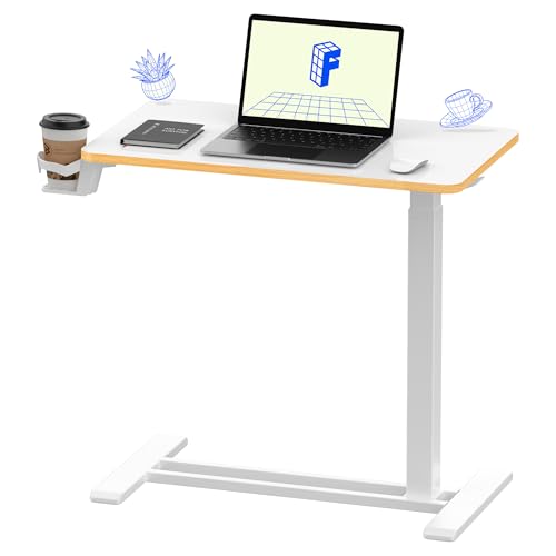 FLEXISPOT H7 Adjustable Overbed Bedside Table with Wheels Pneumatic Mobile Standing Desk Laptop Desk Rolling Computer Cart Movable Overbed Table Hospital Home Use(27.6" W x 15.7" D, White Maple) - color: White Maple, size: Small