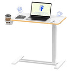 FLEXISPOT H7 Adjustable Overbed Bedside Table with Wheels Pneumatic Mobile Standing Desk Laptop Desk Rolling Computer Cart Movable Overbed Table Hospital Home Use(27.6" W x 15.7" D, White Maple) - color: White Maple, size: Small