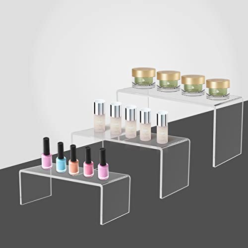 6PCS Acrylic Display Risers, 3 Sizes Clear Product Stand, Jewelry Display Riser Shelf Showcase Fixtures For Collectibles Display, Toy Figure Display