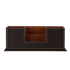 KINGFOM™ Double Holder Wood Leather Multi-Function Desk Stationery Organizer Dark Brown - color: Brown-l