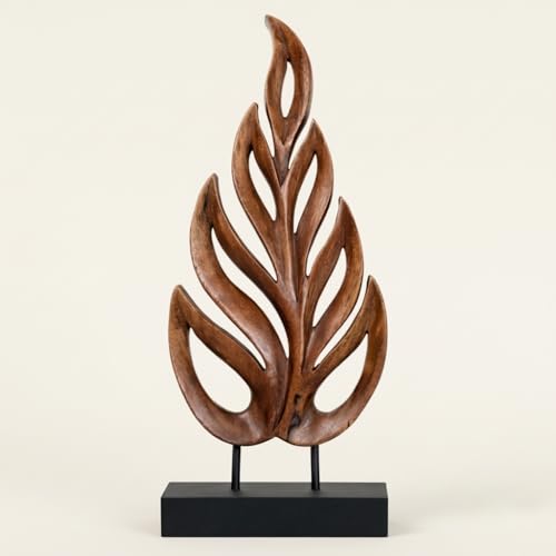 Decozen Wooden Leaf Sculpture - Hand Carved Solid Wood Coffee Table and Christmas Decor and Western Decor Accent for Living Room, Mantel, Bookshelf Décor, Christmas Decorations, Thanksgiving - color: Leaf 1