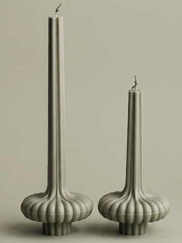LAWA Set of 2 Pumpkin Base Candle - Beautiful Handmade Pillar Unscented Soy Wax Elegant Aesthetic Vase Candle Housewarming Gift Home Room Shelf Decor Idea (Jade) - color: Jade