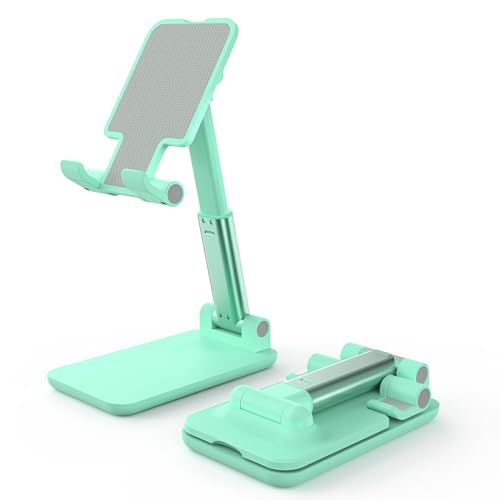 Cell Phone Stand, Adjustable Angle and Height Cell Phone Holder for Desk, Foldable and Portable, Anti-Slip Silicone Pad, Compatible with All Mobile Phones and 4-8 Inch Devices, Green - color: Green