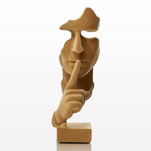 Velvet Flocked Thinker Sculpture for Room Decor, Flocked Mask Collectible Figurines Modern Abstract Art Statue for Home, Bookshelf, Office, Desk Decor (Brown) - color: Nospeak-brown
