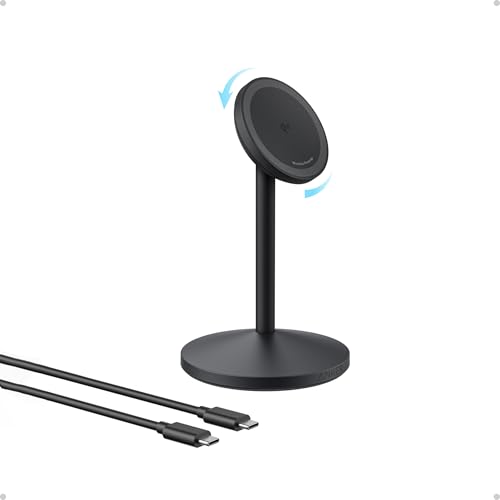 Anker MagGo iPhone 17 MagSafe Charger Compatible Stand, 15W Fast Magnetic Wireless Charging Station, Qi2 Certified 360° Wireless Charger, Magnetic Stand for iPhone 17/16/15/14/13 Series (No Adapter) - color: Black