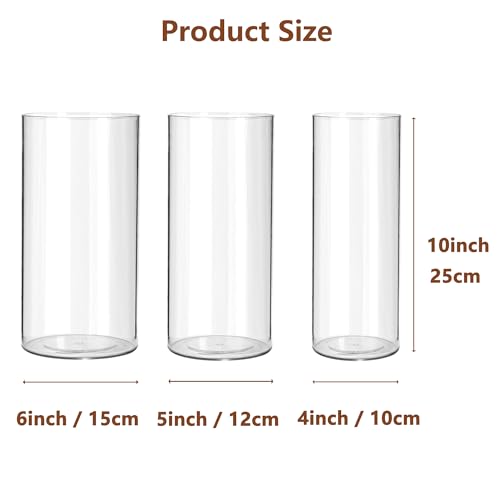 3 Pack Acrylic Cylinder Vases, Non-breakable Vase for Centerpieces, 10 inch Tall Clear Flower Vase Bulk Floating Candle Holder for Wedding Table Home Decor and Party - size: 3 Pack(4''W x 10''H & 5''W x 10''H & 6''W x 10''H)