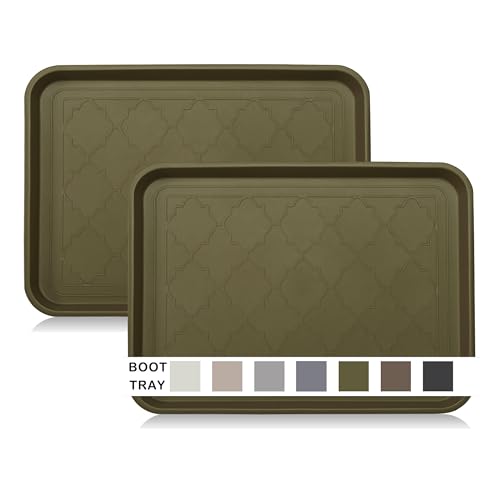 WATANIYA PET Boot Tray for Entryway Indoor, Heavy Duty Shoe Mat Tray 2 Packs, 16.7"x12.8" Waterproof Mat with Raised Edge, Outdoor Multi-Purpose for Boots, Shoes, Garden - color: Olivegreen, size: (2Pack) 16.7''x 12.8''