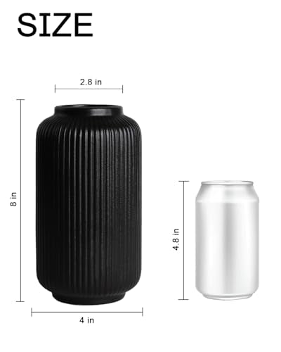 Black Ceramic Vase, 8 Inch Modern Flower Vase for Bouquet and Pampas Grass, Matte Frosted Large Opening Decorative Vase for Farmhouse Table, Shelf Decor - color: Matte Black02