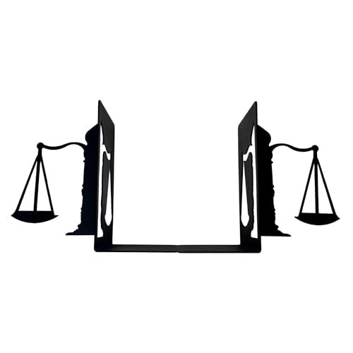 Metal Bookends - Justice Scale Design - Heavy Duty Black Book Ends for Office, Law Library, Law Student or Legal Desk Decor