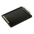 PEKER Wooden Serving Tray with Metal Handles, Black Decorative Coffee Table Tray for Breakfast in Bed, Ottoman & Home Décor, Wooden Food Tray for Kitchen, Living Room & Dining Table