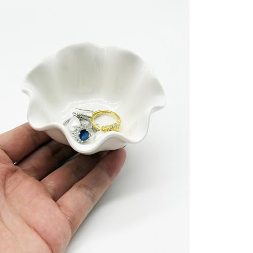 Flower Ring Dish Jewelry Tray, Cute Ceramic Jewelry Dish Tray, Room Decor Small Trinket Dish, Nightstand Ring Holder Dish, Bathroom Jewlery Plate Bowl for Earrings, Birthday Gifts for Women - color: White