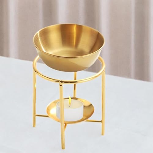 Qianly Essential Oil Burner Tealight Candle Holder Essential Oil Warmer Waxes Melt Burner for Home - color: Gold