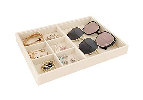 Premium Grade Beige Velvet Jewelry Organization Tray Multifunction 6 Grid Open Tray Drawer Insert Closet Divider Stackable Organizer - color: 6 Grid Open Tray