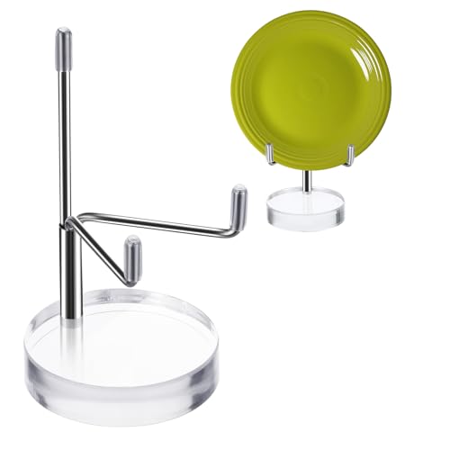 Crystal Stands for Display Adjustable Metal Arms Display Stand Easel Small Plate Stand with Acrylic Clear Round Base Silver Decorative Displays Holder for Coral Geodes Rock Crystals Seashell