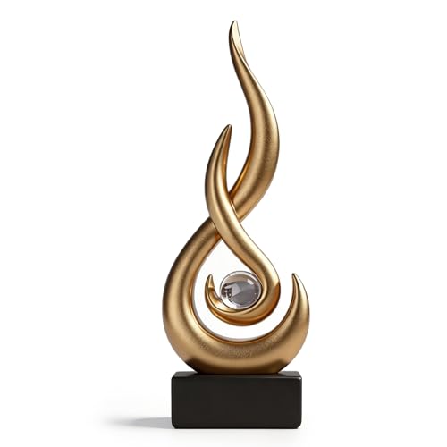 Abstract Golden Flame Art Deco Sculpture - Luxury Living Room Decor with Crystal Ball, Modern Resin Ornament for Home Office