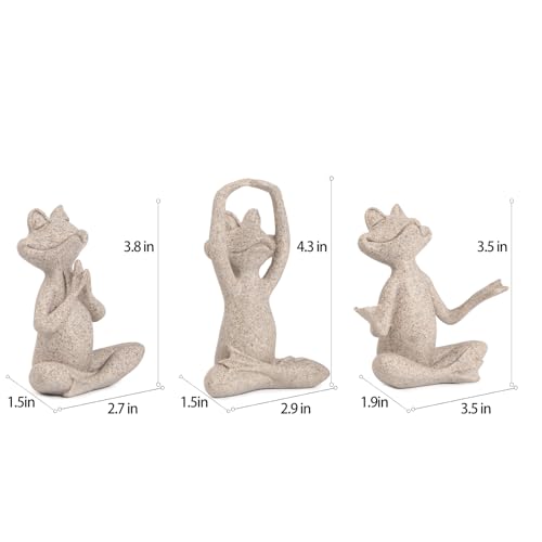 Suoedd Sandstone Frog Figurines Yoga Decor Set of 3 –Frog Yoga Statues for Modern Living Room Table Office Bookshelf Shelves Home Sculptures Decor - color: Sandstone Frog-3