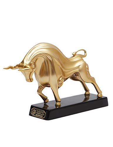 HAUCOZE Wall Street Bull Statue Animal Sculpture Lucky Figurine Gift Modern Home Decor Art for Bedroom Gold Polyresin 9.0 Inch - color: Gold, size: Medium
