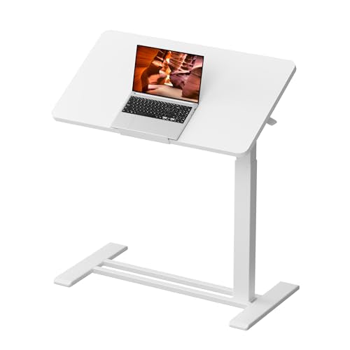 Medical Adjustable Overbed Bedside Table with Casters 90° Tilting Desktop Pneumatic Mobile Rolling Laptop Computer Standing Desk Cart with Tray, Hospital Table(31.5" W x 17.7" D, White) - color: White, size: 3218