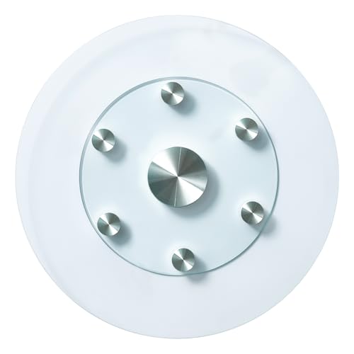 VEVOR 24 in Glass Lazy Susan Turntable, Tempered Glass Dining Table Centerpiece with 6 Rotating Wheels, 360° Smooth and Silent Spin Tabletop Rotating Tray, for Family Gatherings, Banquets & Weddings - size: 24 "