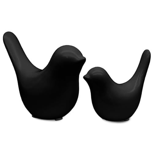 2 Pcs Modern Style Animal Statues, Decorative Black Ornaments Birds Statues, Ceramic Decor for Office Desktop, Bookshelf, Bedroom, Living Room, Cabinets - color: Black