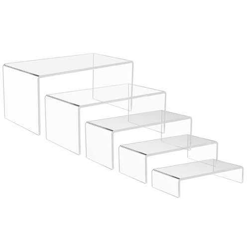 5PCS acrylic display stand, Acrylic Display Risers, 5 Sizes Clear Product Stand, Jewelry Display Riser Shelf Showcase Fixtures For Collectibles Display, Figure Display