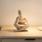 Bookshelf Decor Thinker Statue - Abstract Art Reading Thinker Sculpture Figurine Aesthetic, Modern Home Decoration for Living Room Office Shelves Coffee Table Desk Decor(Beige)