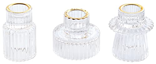 Vixdonos Taper Glass Candlestick Holders Tealight Candle Holders for Table Centerpieces, Wedding Decor and Dinner Party (3 Pcs, Gold Rim Clear) - color: Gold Rim Clear, size: 3 Pcs