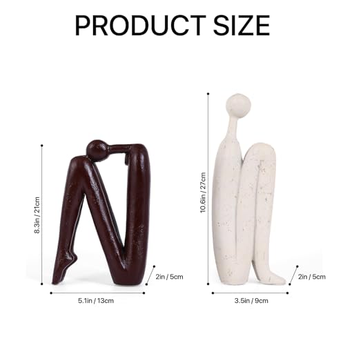 Heavy Bookends for Heavy Books – Modern Decorative Book Ends Thinker Statue, Creative Bookends Book Stopper for Shelves, Abstract Sculpture Bookshelf Desk Decor for Home Office (White and Red Brown) - color: White and Red Brown