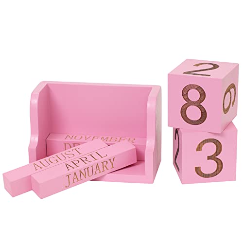 Wooden Desk Calendar,Desk Calendar Blocks for Teachers,Office Perpetual Date Block Small Home Desktop Decor Chic Vintage Month with Number Cubes Display Rustic Decoration (Sakura Pink) - color: Rustic Sakura Pink