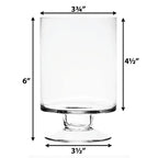 CYS EXCEL Glass Hurricane Pillar Candle Holders (H:6" W:3.75", 2 PCS) | Multiple Size Choices Short Stem Candle Jars | Stemmed Glass Cylinder Candle Vase - size: H-6" W-3.75"