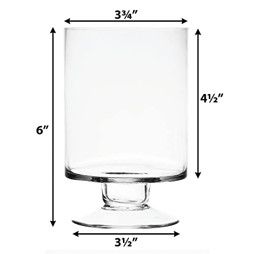 CYS EXCEL Glass Hurricane Pillar Candle Holders (H:6" W:3.75", 2 PCS) | Multiple Size Choices Short Stem Candle Jars | Stemmed Glass Cylinder Candle Vase - size: H-6" W-3.75"