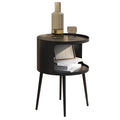 Modern Side Table,Round end Table with Open Storage,Metal nightstand,Bedside Table for Living Room,Bedroom - color: Black-round