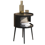 Modern Side Table,Round end Table with Open Storage,Metal nightstand,Bedside Table for Living Room,Bedroom - color: Black-round