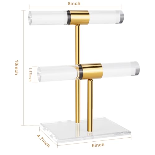 Necklace Holder Bracelet Holder, 2-Tier Acrylic Jewelry Display Stand Gold Jewelry Tower Stand Crystal T Bar Jewelry Organizer Gift for Women(2-Tier 1pc) - style: 2-Tier 1pc