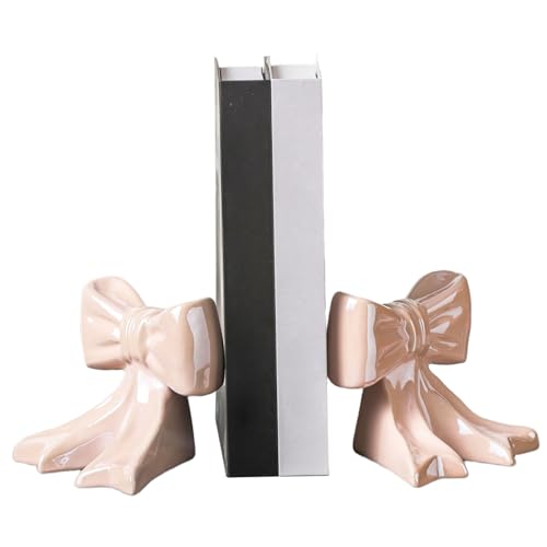 Bookends Metal Book Ends, 1 Pair Bookends, Ceramic Bow Cute Book Ends, Non Slip Cute for Home Decor Bookshelf Office Desk Gift Decoration