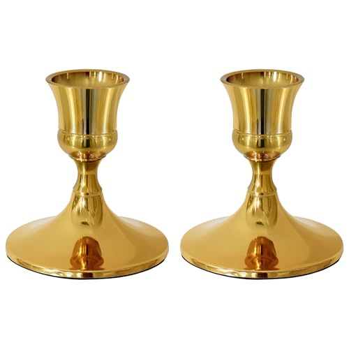 Vintage Gold Taper Candle Holders, Set of 2, Metal Taper Candlestick Holder for Dinner Room Table Centerpiece, Wedding Reception, Festive,Mantel Decoration, Home Decor (Titanium Gold) - color: Titanium Gold, size: Set of 2