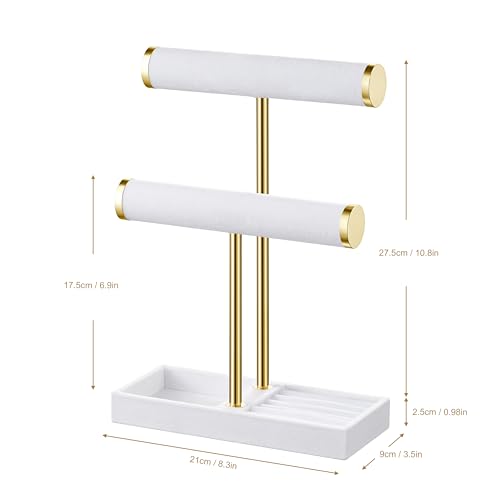 bussdis 2 Tier Bracelet Holder Display - Detachable T Bar White Velvet Bracelet Holder, Jewelry Holder Organizer for Bracelet, Necklace, Earrings, Rings - color: White