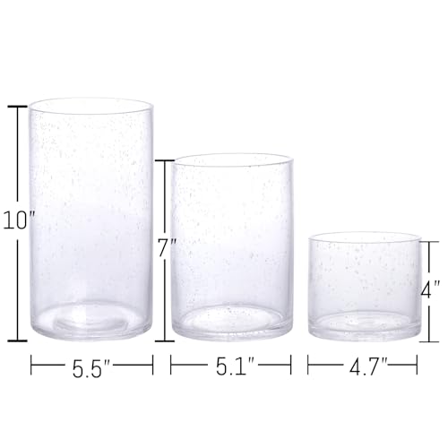Large Hurricane Candle Holder Set of 3 Clear Candle Holders for Pillar Candles, Seeded Bubbles Glass Candle Holder for Table Centerpiece, Glass Cylinder Vases for Home, Patio and Wedding 10" 7" 4" H - color: Clear, size: Large