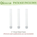 Glasseam Glass Bud Vase for Flowers: 3pcs Clear Small Vases for 22mm Candlestick Taper Candle Holders - 5.9" Skinny Table Centerpieces with Silicon Case for Tablescapes, Wedding Gift and Home Decor