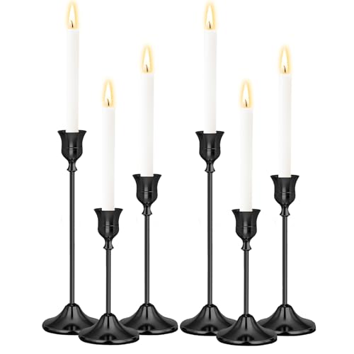 Black Candlestick Holders Set of 6, Weighted, Metal Taper Candle Stick Holders, Vintage Christmas Brass Home Decor for Table, Mantel, Room Decorations Housewarming Gift Black-6 - color: Black, size: Set of 6