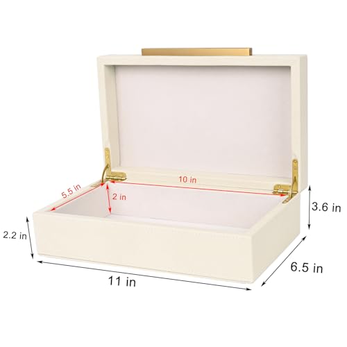 XIGEXIGE Beige Shagreen box Faux Leather Decorative Boxes,Keepsake And Memory Storage Decorative Boxes with Lids for Modern Home Decor Jewelry Box Organizer - color: Beige+Gold Handles