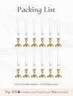 Bud Vases for Wedding Centerpieces: Set of 12 Clear Glass Flower Vase with Candlestick Holders for Table Party Decor - size: 12 PCs