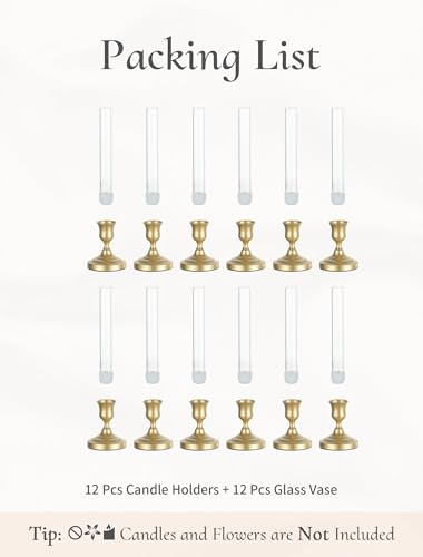 Bud Vases for Wedding Centerpieces: Set of 12 Clear Glass Flower Vase with Candlestick Holders for Table Party Decor - size: 12 PCs