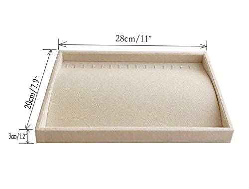 Premium Grade Beige Velvet Jewelry Organization Tray Necklace Watch Chain Bracelet Organizer Show Exhibit Home Drawer Divider Closet Insert - color: Necklace Organizer Tray