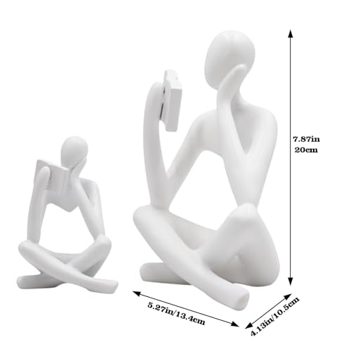 Gold Reading Women Statue, Thinker Sculptures, Abstract Art Ornament, Modern Aesthetic Figurine Decoration, Suitable for Home Living Room Bedroom Office Shelf Table Desk Bookshelf Decor (White Right) - color: White Right, size: Large