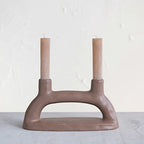 Creative Co-Op Modern Stoneware Double Taper Holder, Matte Brown