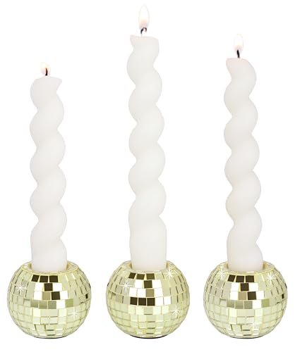 Vixdonos Round Mosaic Candlestick Holders Set of 3 Ceramic Candle Holder Bulk for Taper Candles,Gold - color: Mosaic-gold