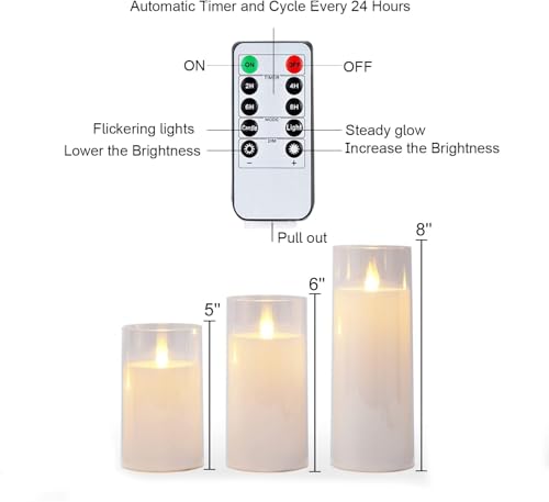 Homemory Pure White Flickering Flameless Candles, Battery Operated Acrylic LED Pillar Candles with Remote Control and Timer, Set of 9 - color: Pure White, 9Pack